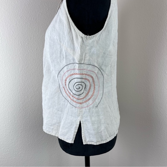 Vintage 90s Y2K Richard Malcolm tan embroidered Irish Linen button front shirt - Picture 3 of 12